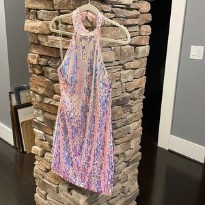 Halter pink sequined dress